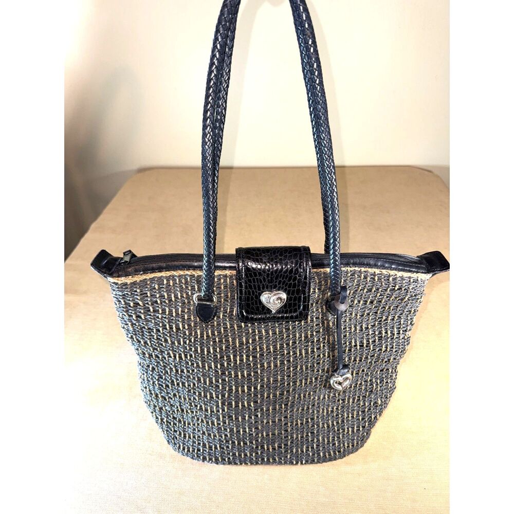 Vintage Brighton Black and Tan woven straw bag
